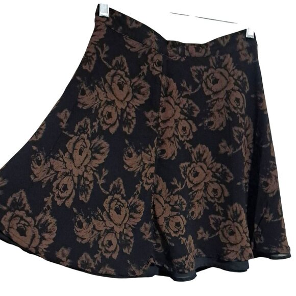 VTG 90s GAP Floral Mini Skirt Size 8 Side Zip Y2K Black Rose Scallop Ray - Picture 7 of 7